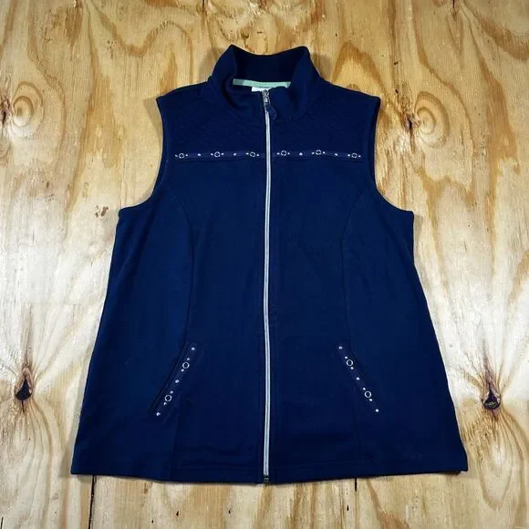 Alfred Dunner Navy Blue Quilted Zip-Up Vest - Size 10 - Picture 1 of 6